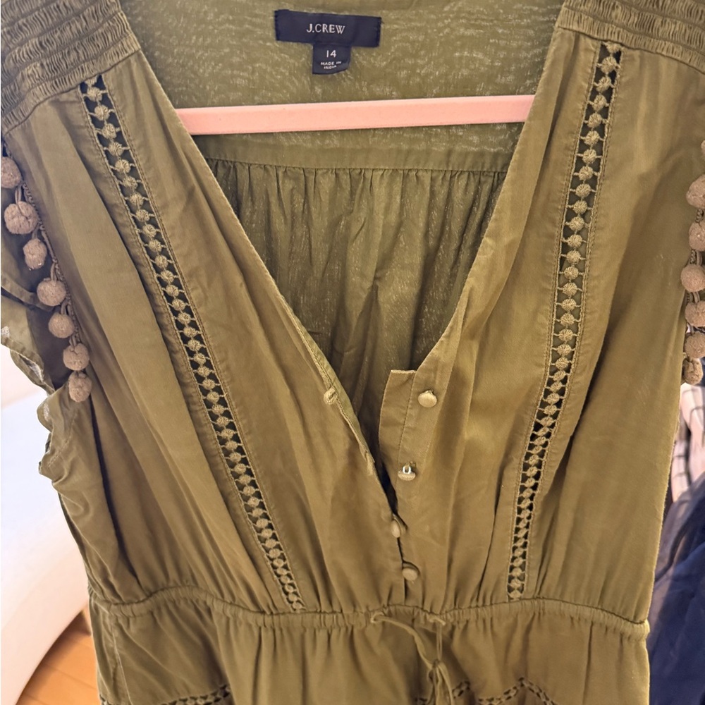 J. Crew Khaki Green V-Neck Dress